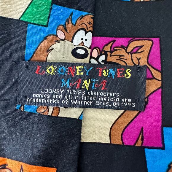 Vintage '93 Looney Tunes Mania Tasmanian Devil Cartoon Character Mens Neck Tie - Picture 5 of 8